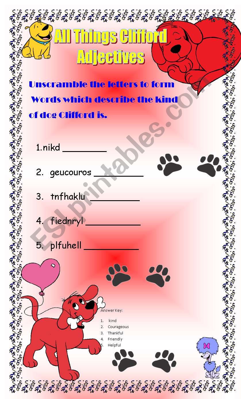 Unscrambling Describing Words worksheet