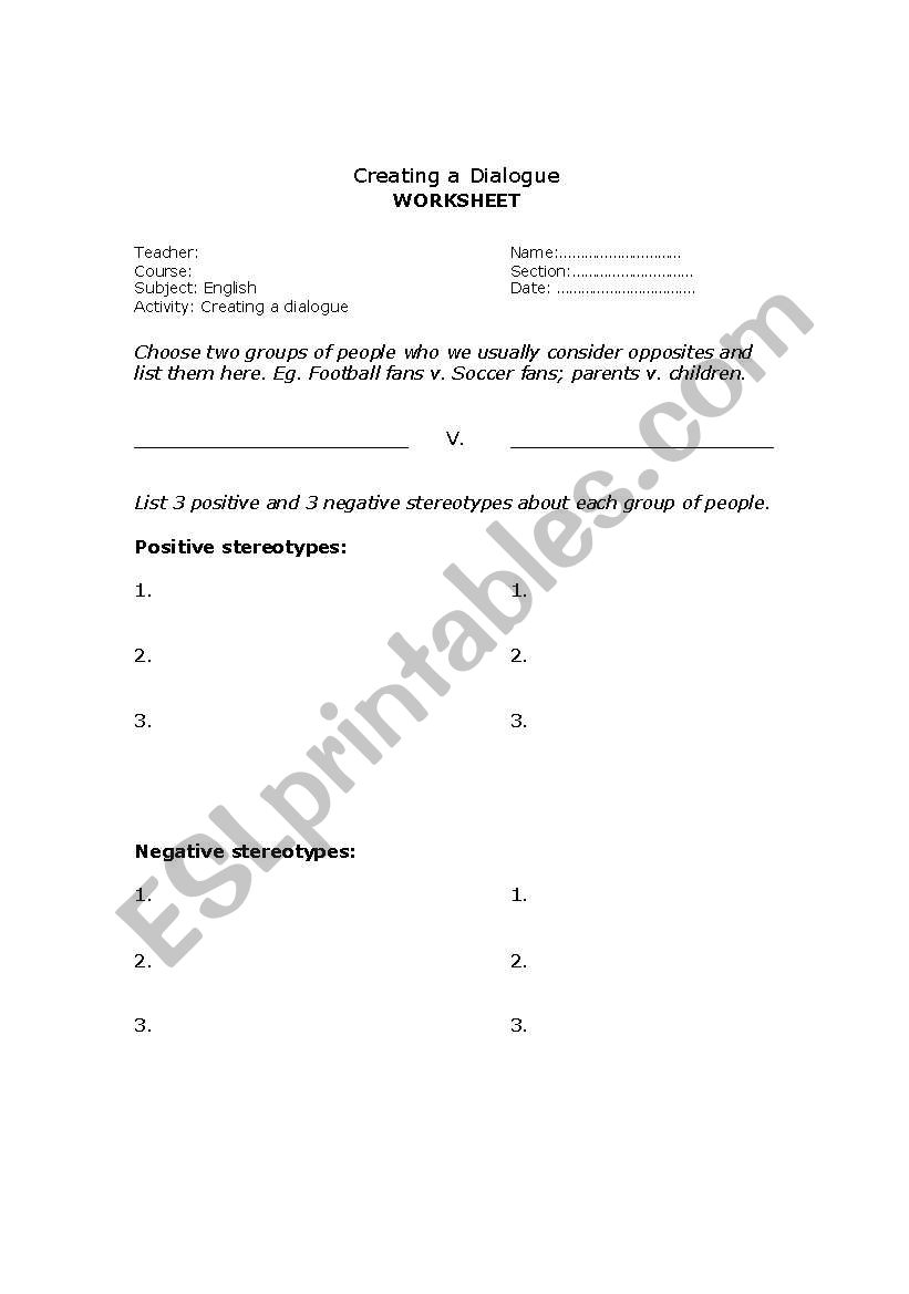 Creating a Dialogue worksheet