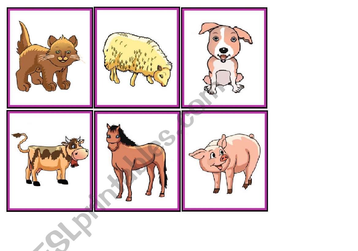 farm animals memory worksheet