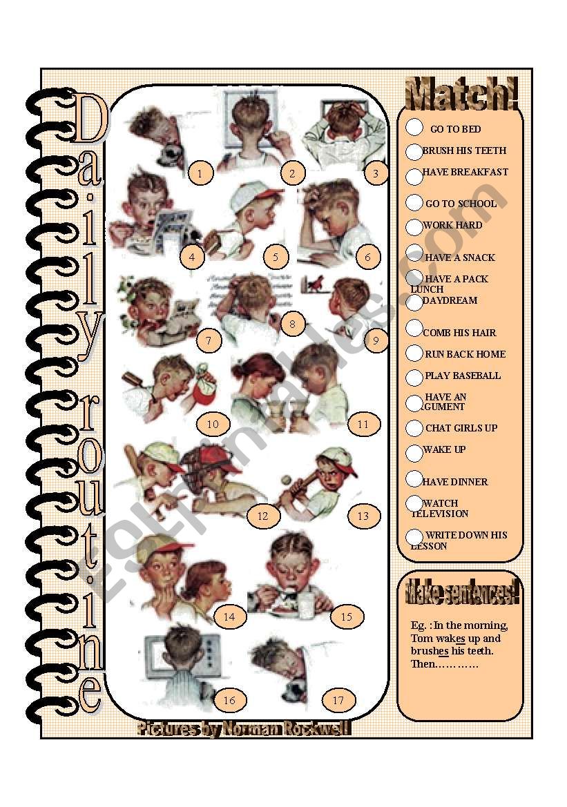 Daily routines matching worksheet