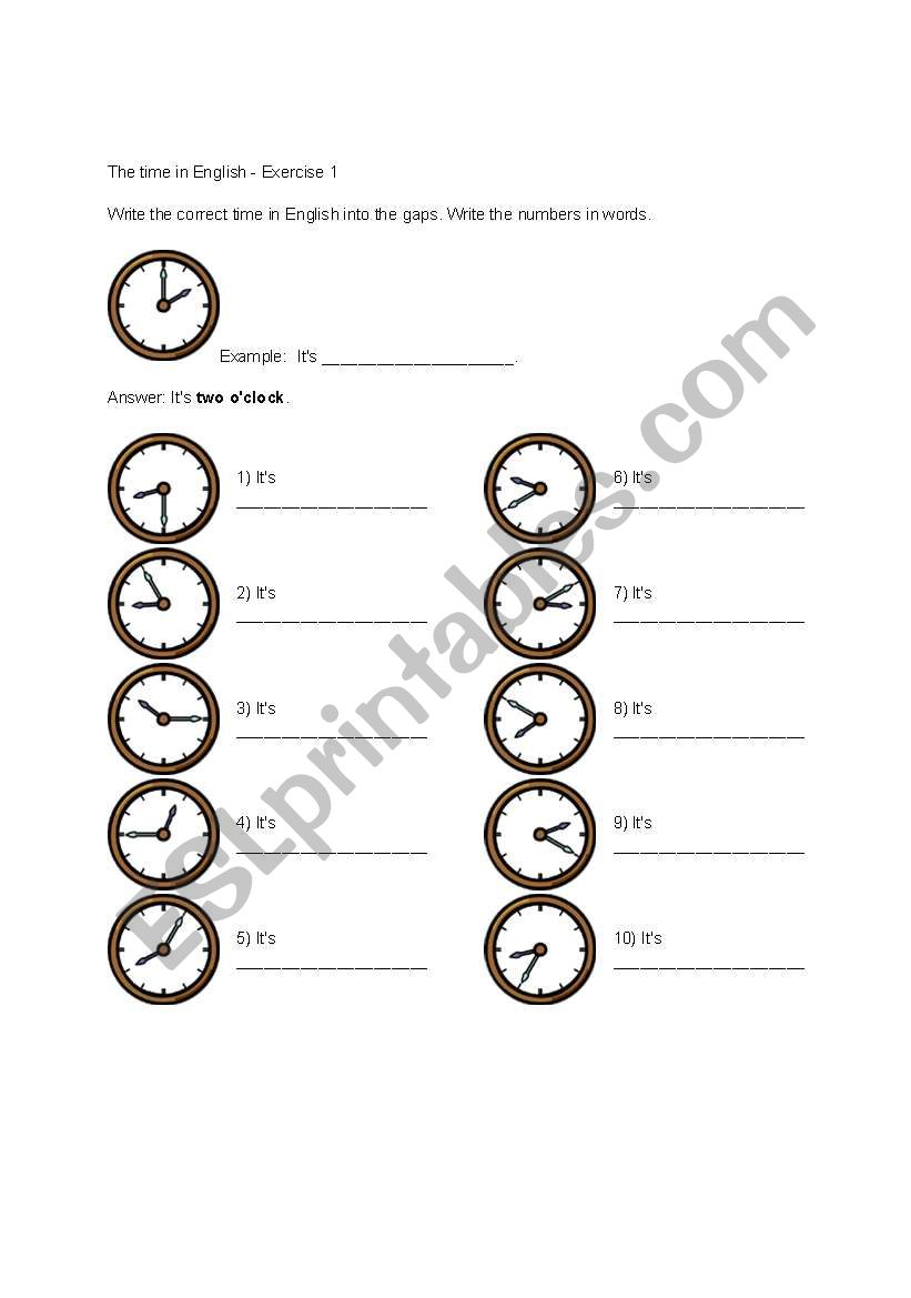 The time in English worksheet