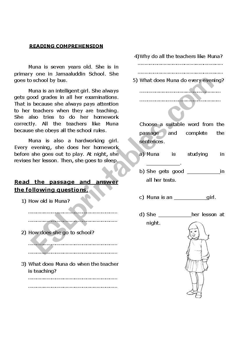 READIN COMREHENSION worksheet