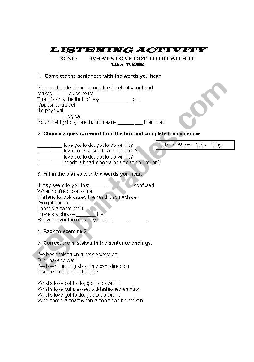 Whats Love worksheet