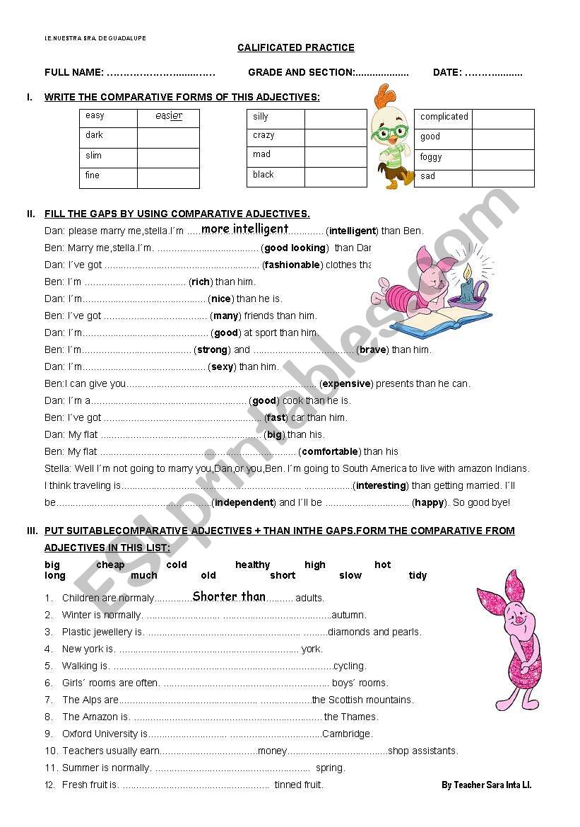 comparative form worksheet