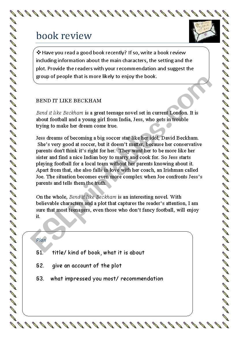 How to write 3- a book review worksheet
