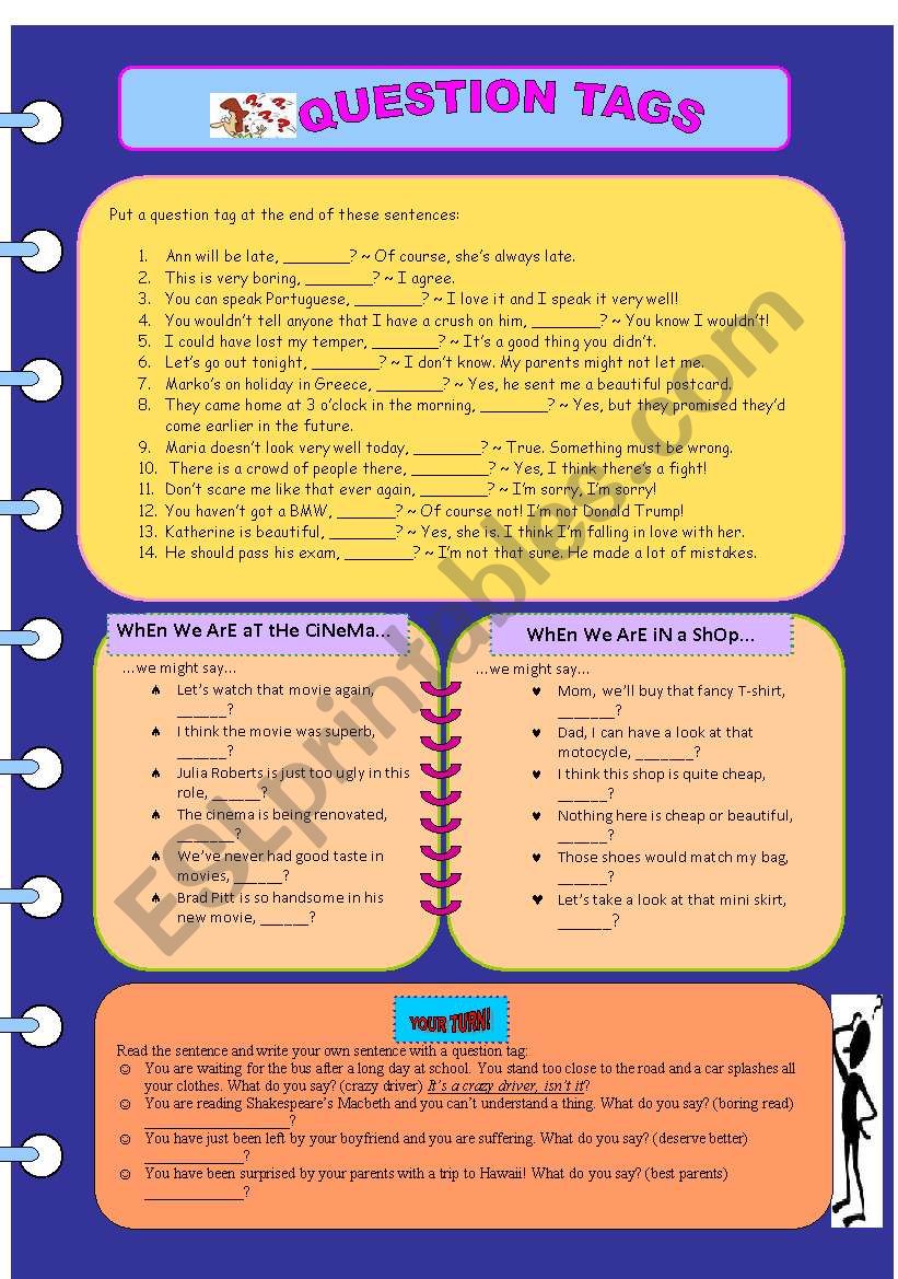 Question Tags - exercise worksheet