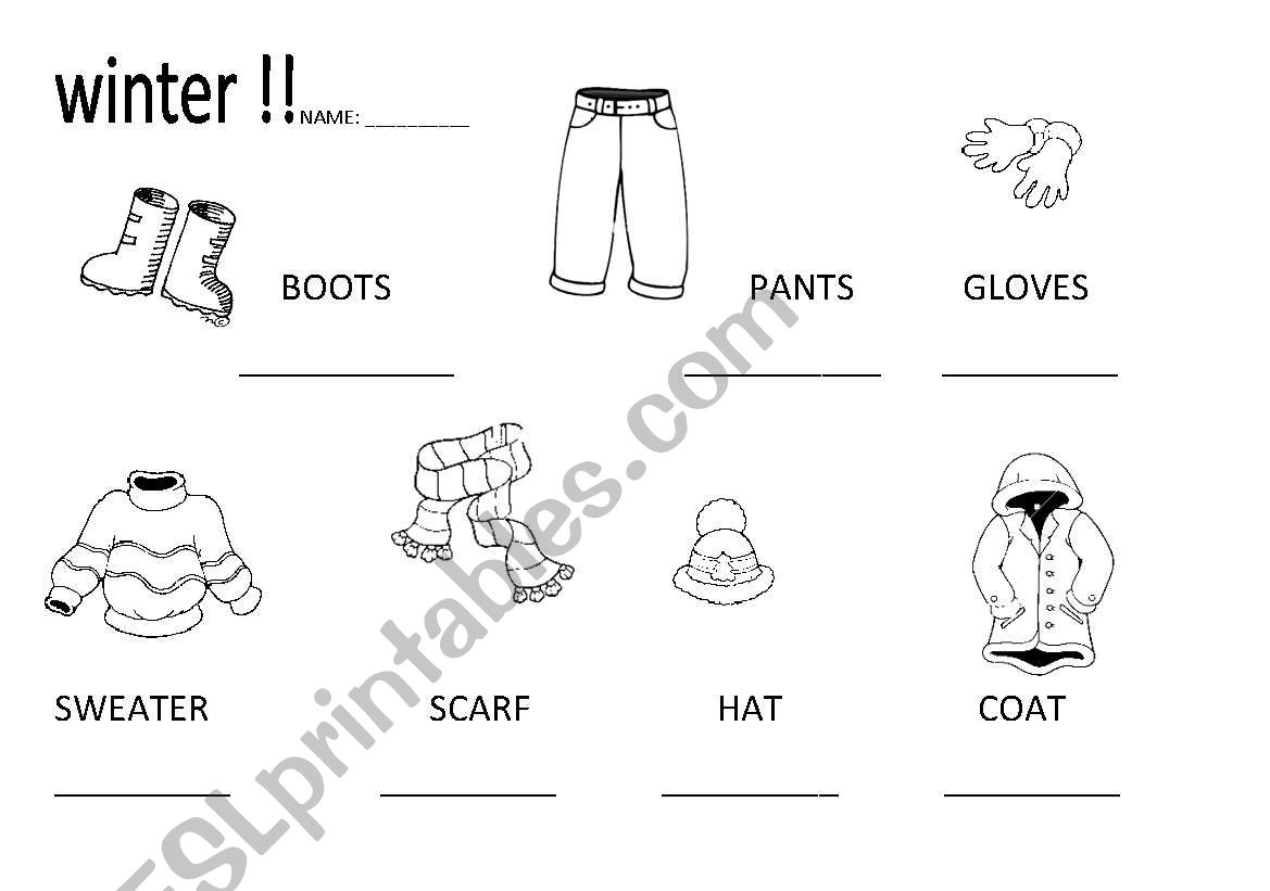 winter clothes worksheet