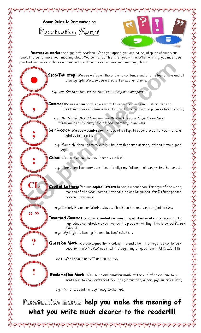 Punctuation MArks worksheet