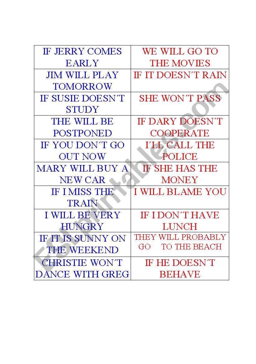 First conditional matching worksheet