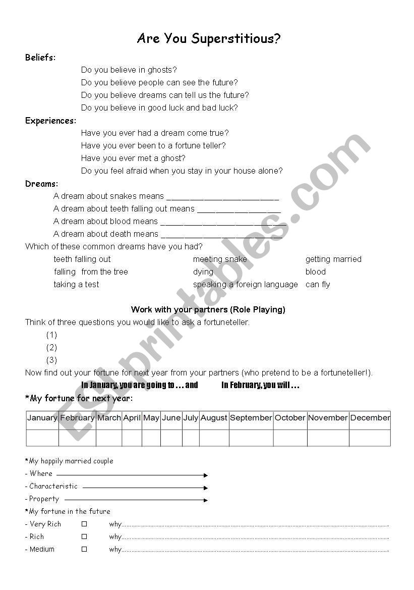 Are you superstious? worksheet