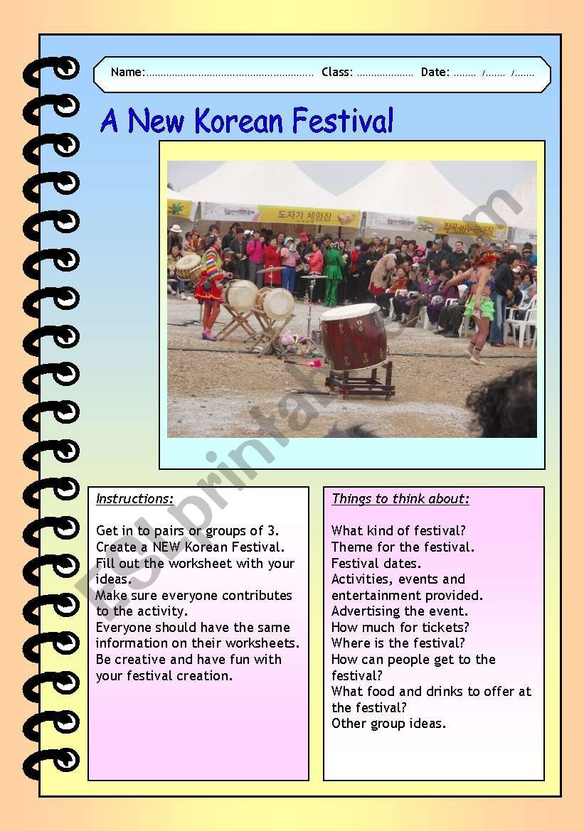Make a New Korean Festival worksheet