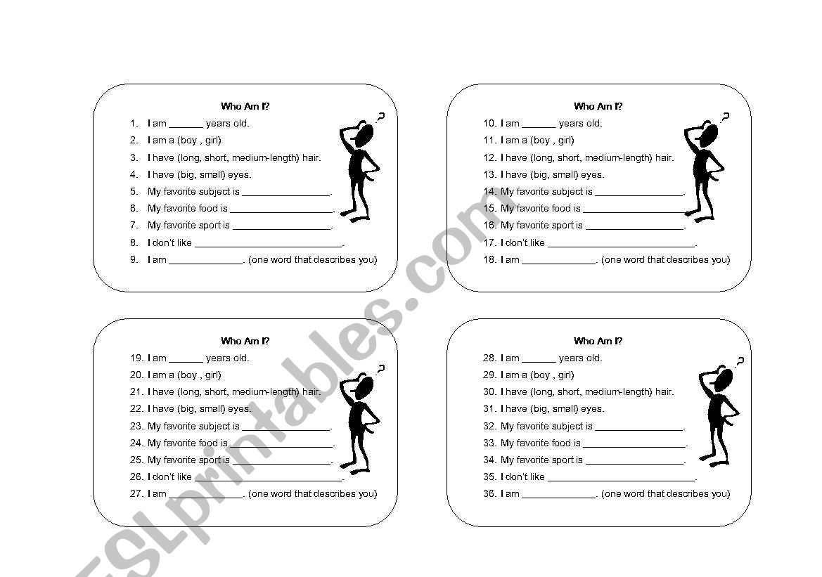 Who am I? worksheet