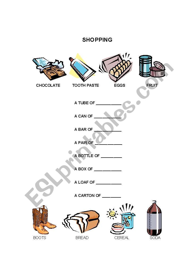 Shopping worksheet