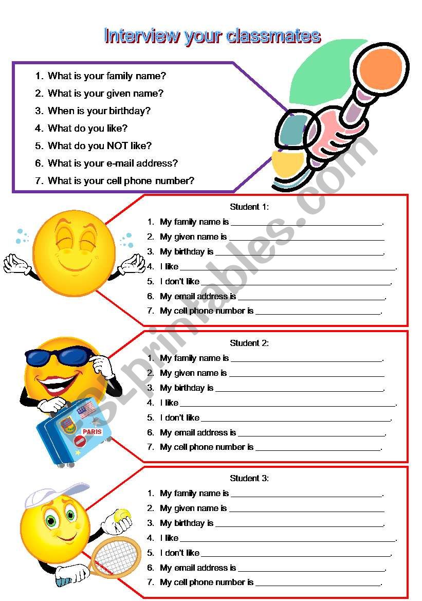interview your classmates worksheet