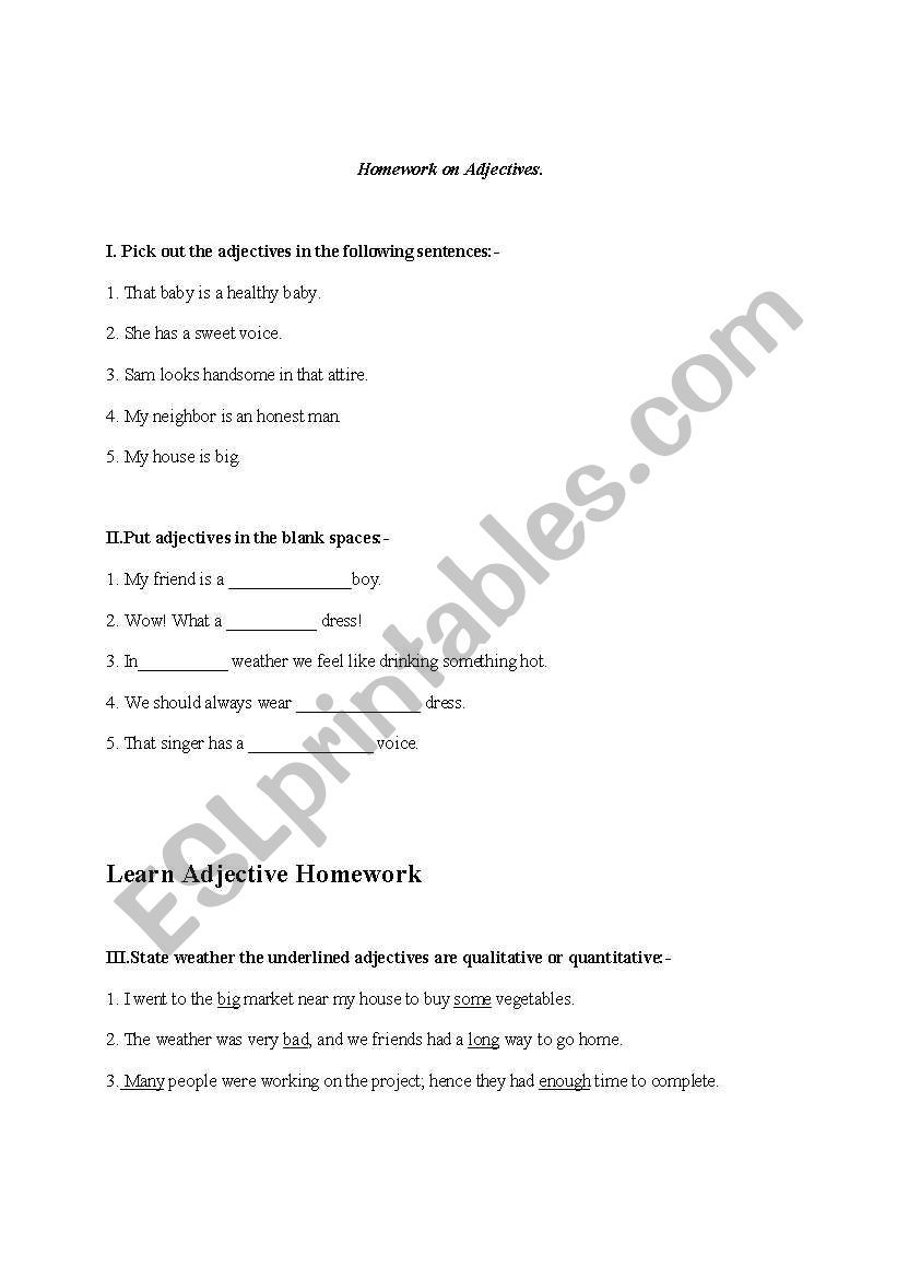 adjective worksheet