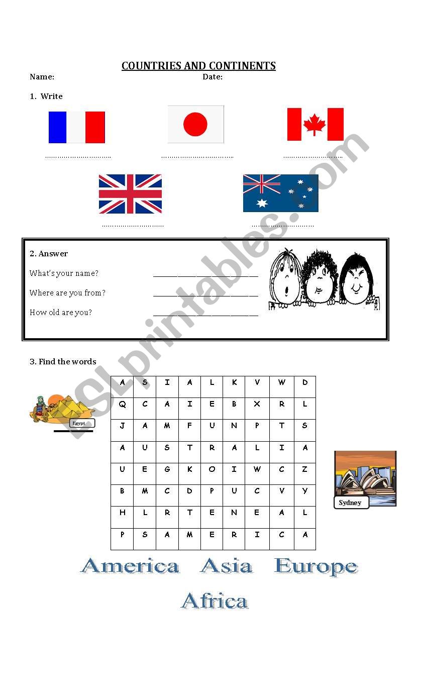 countries and continents worksheet