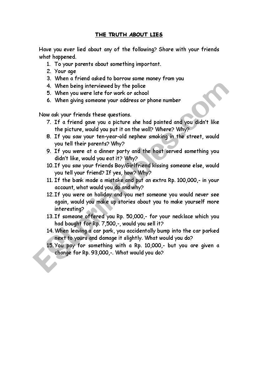 Lie worksheet