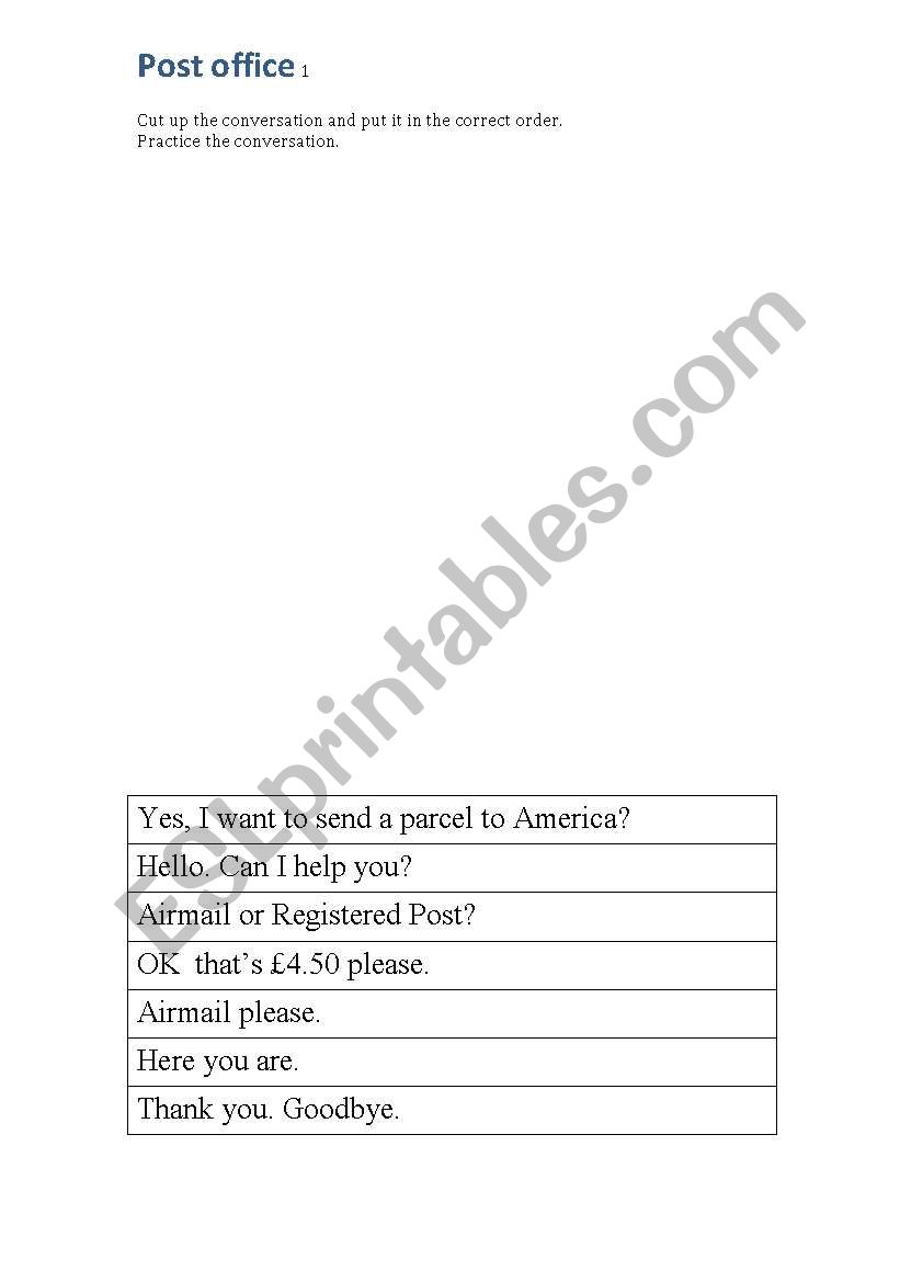 post office role play worksheet