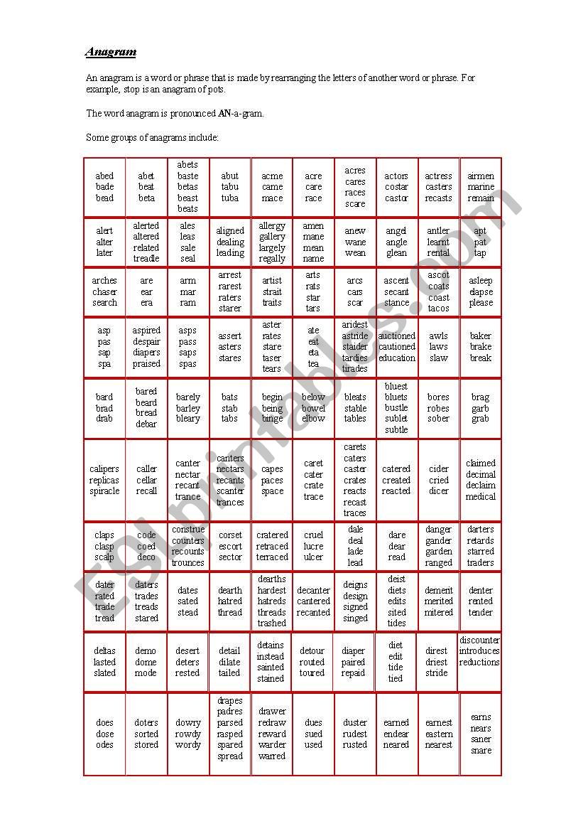 anagram worksheet