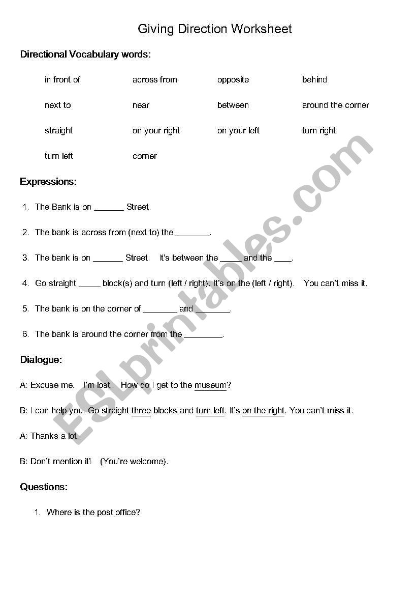 Directions worksheet worksheet