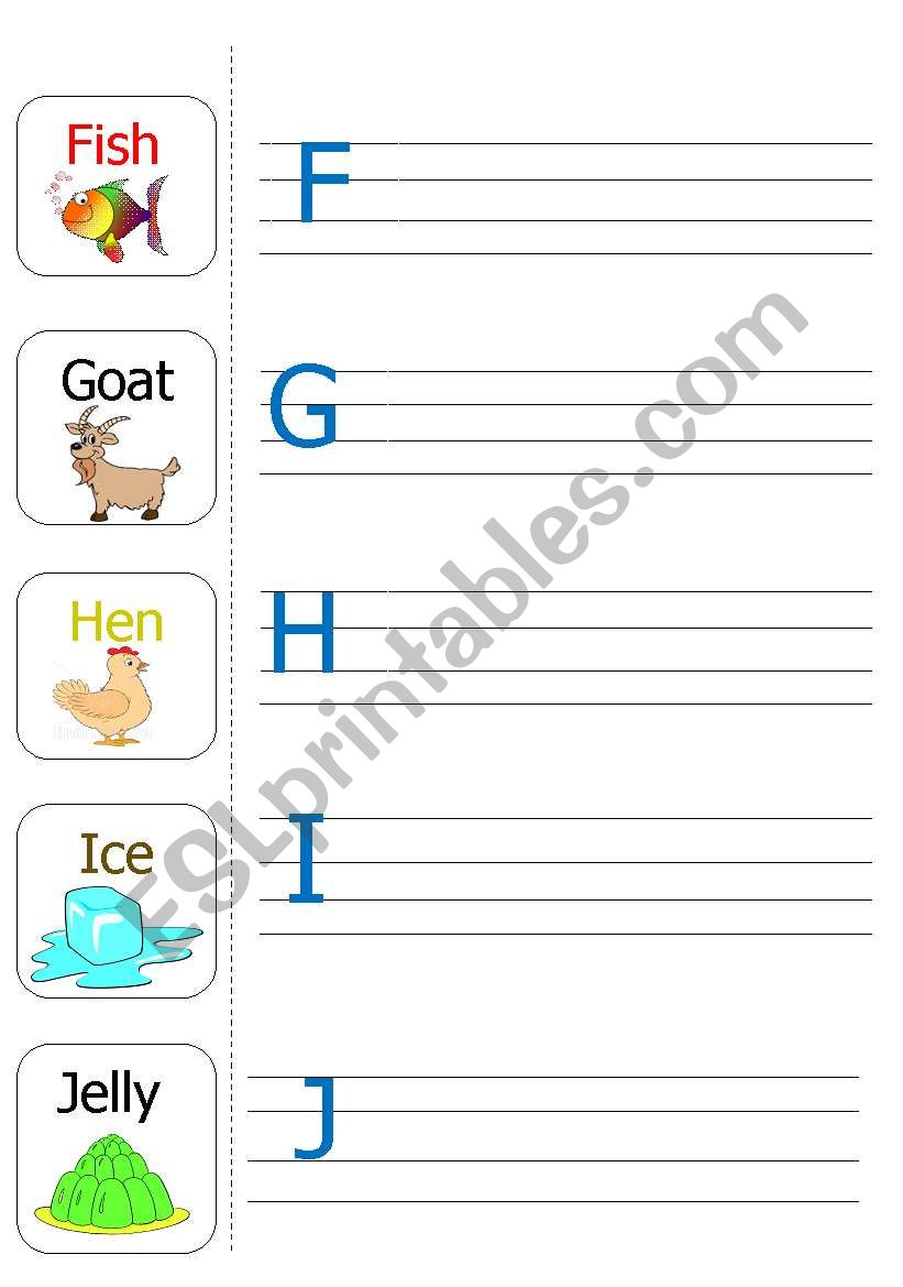 Alphabets F-J worksheet