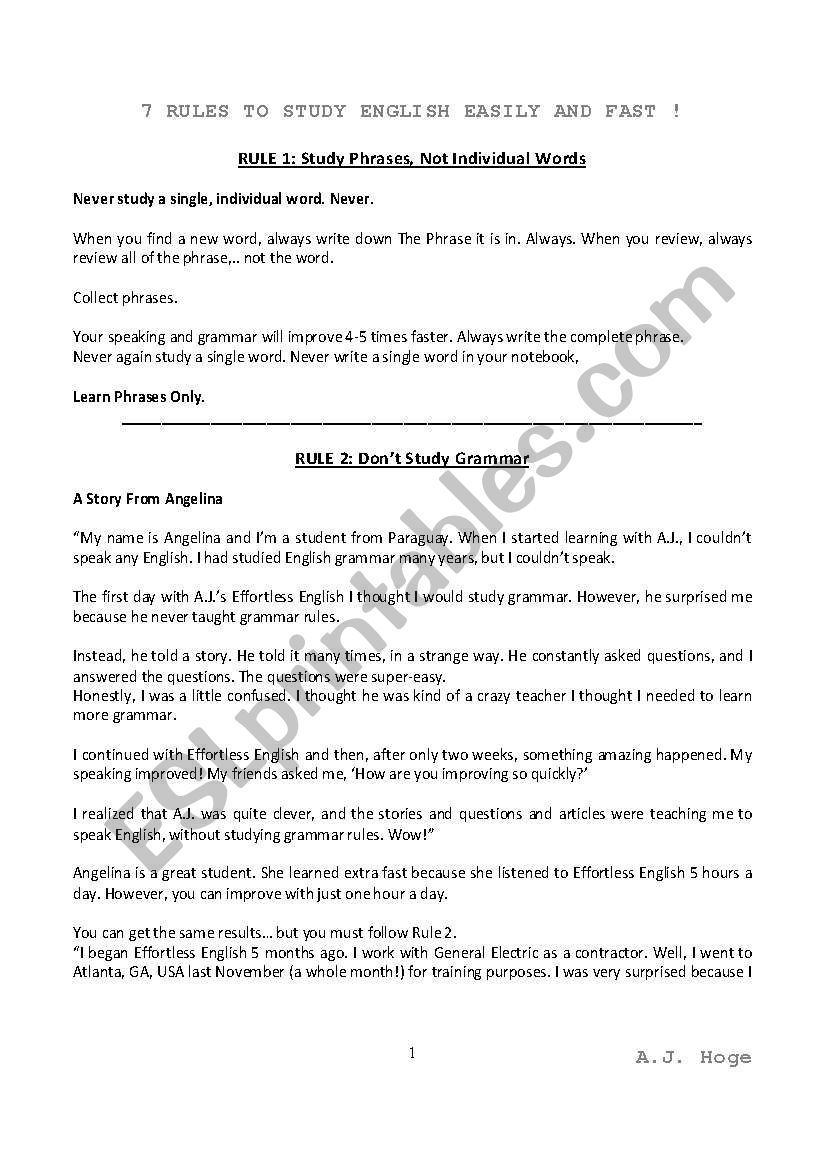 7 Rules to study Englist fast by A. G Hoge