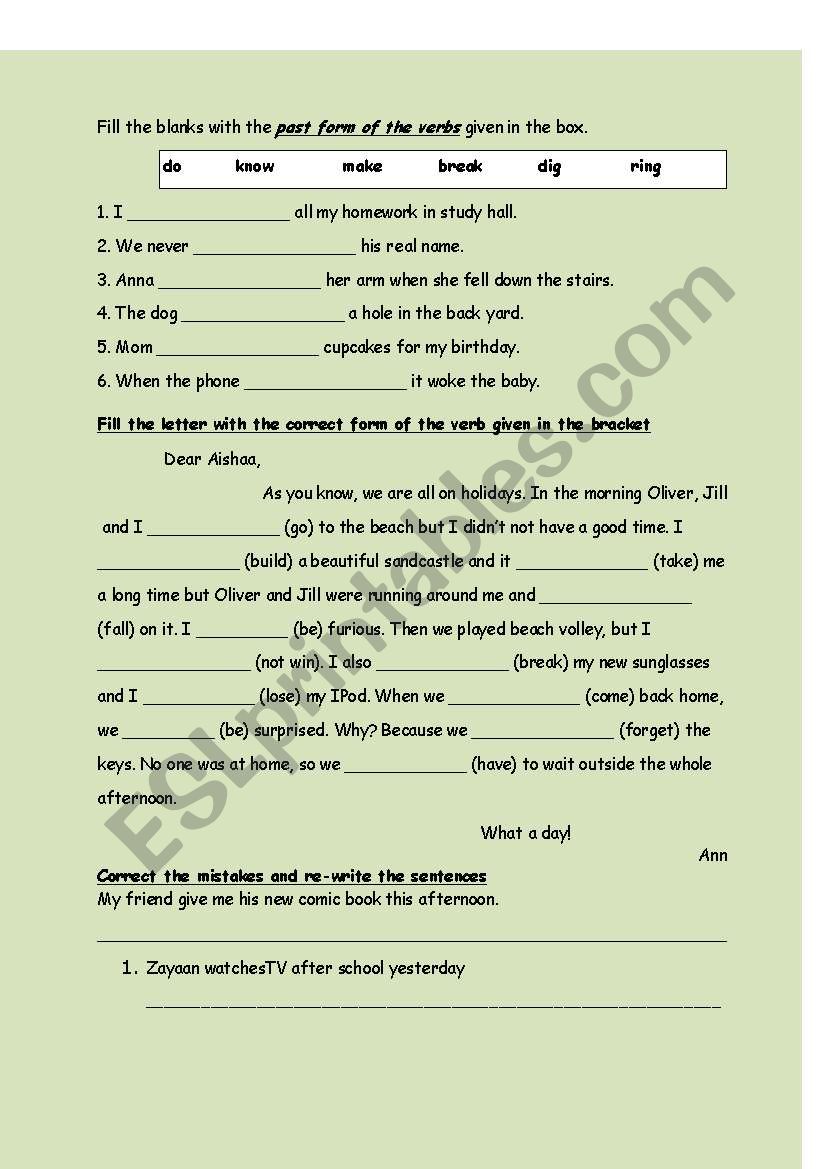 past tense worksheet