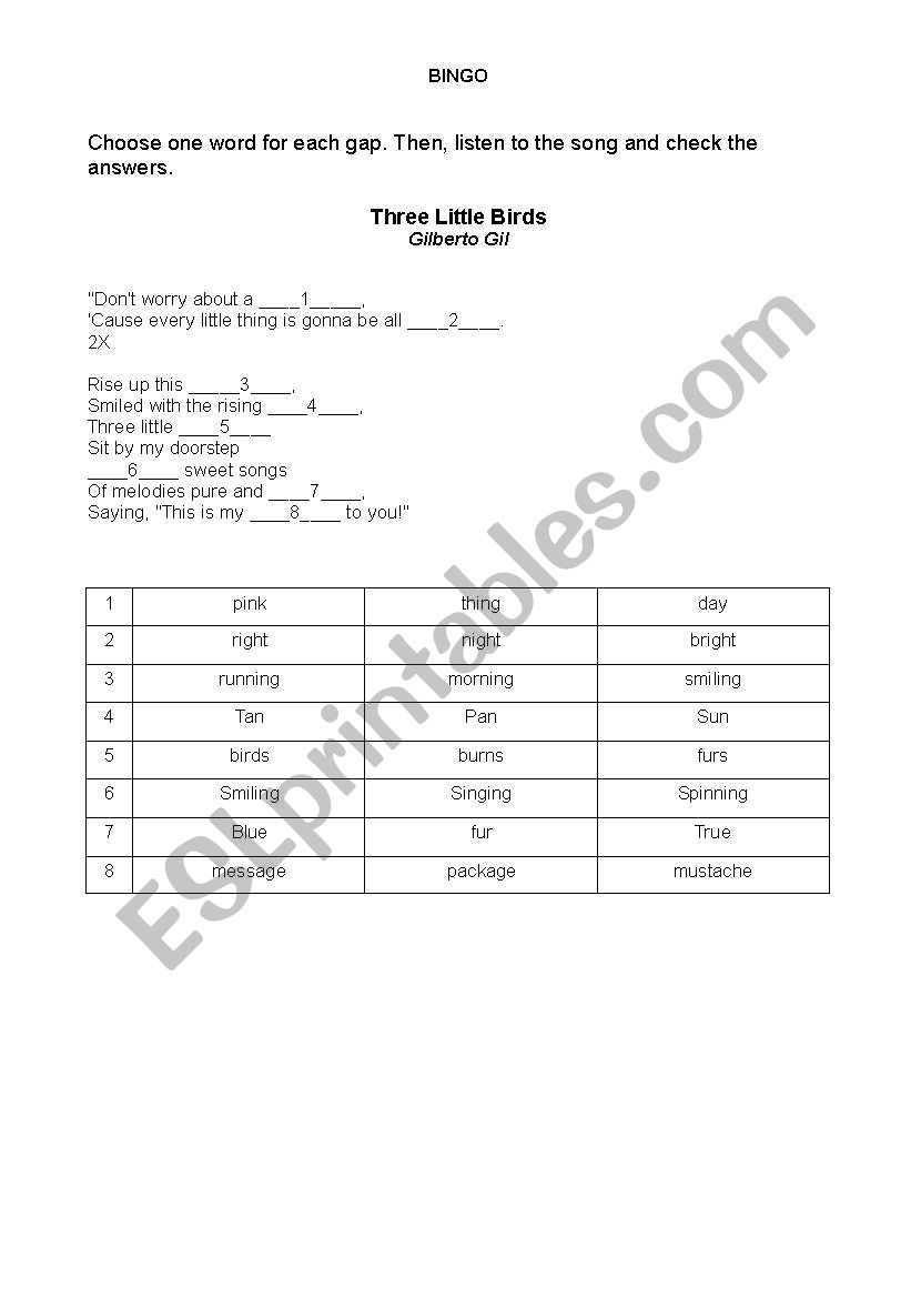 Bingo worksheet