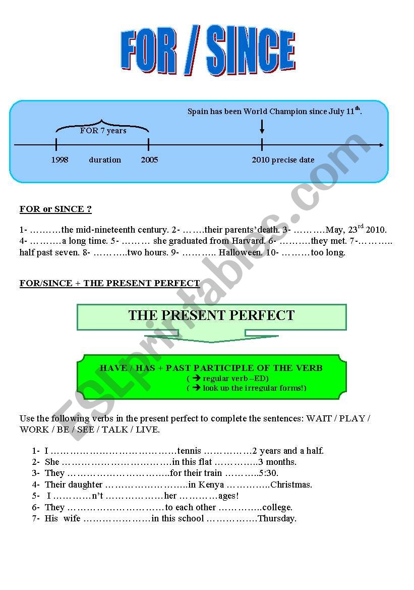 for since and the present perfect