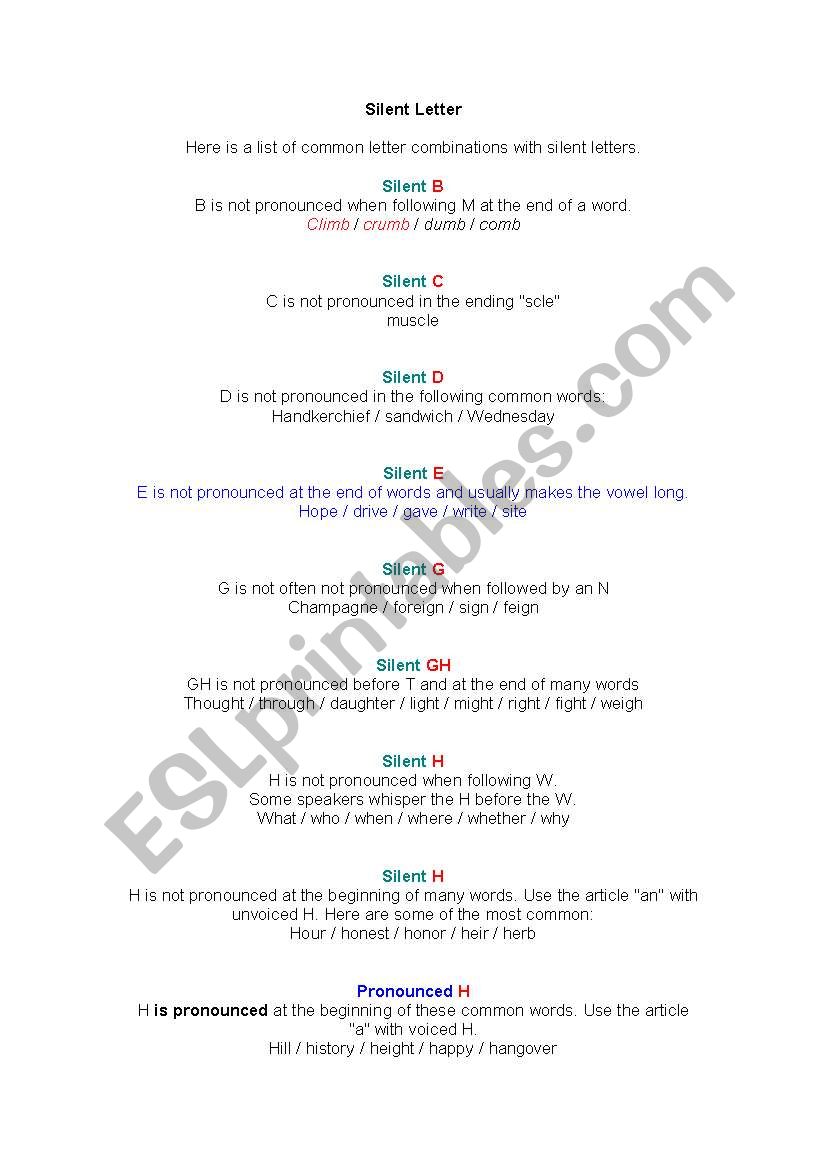 silent letters worksheet