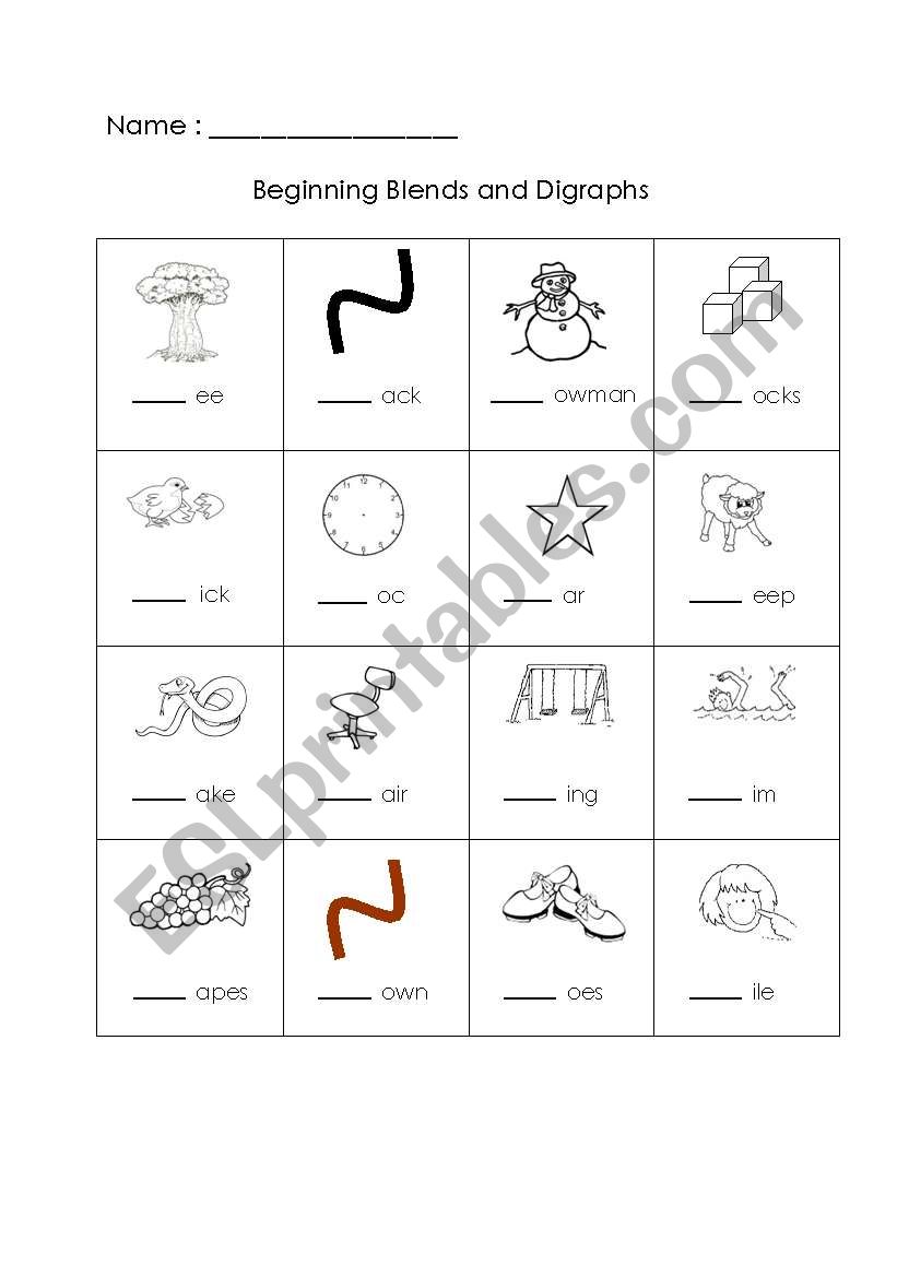 Beginning Blend and DIgraph worksheet