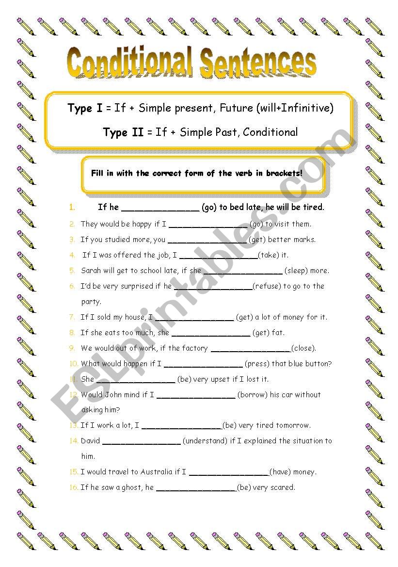 Conditional sentences worksheet