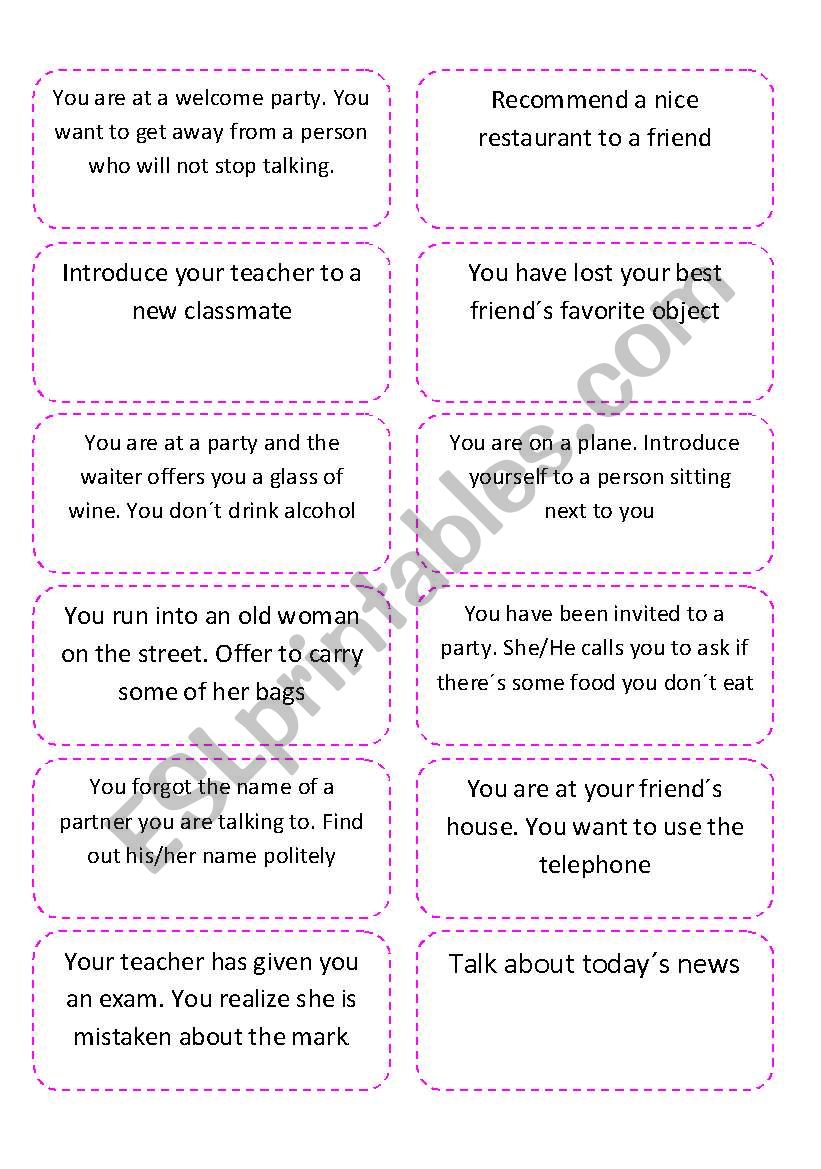Speaking cards- What do you say in these situations? Part 2