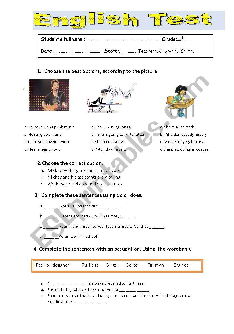 BASIC ENGLISH TEST worksheet