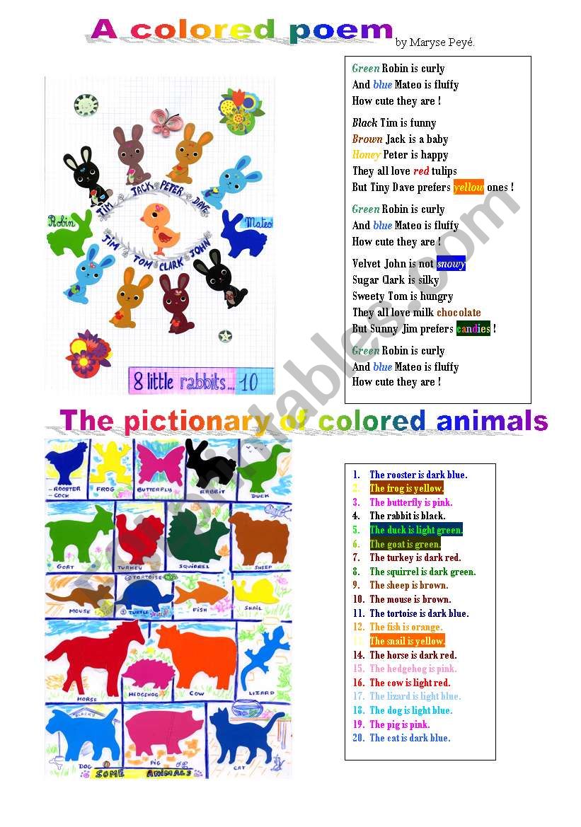 a colored poem and colored animals