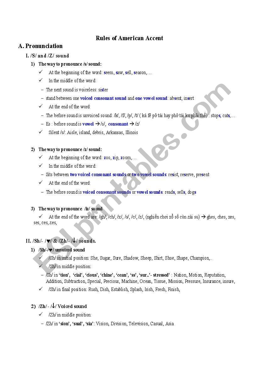 american accent worksheet