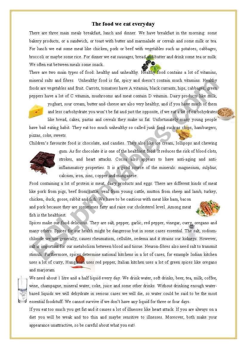 food we eat every day  worksheet