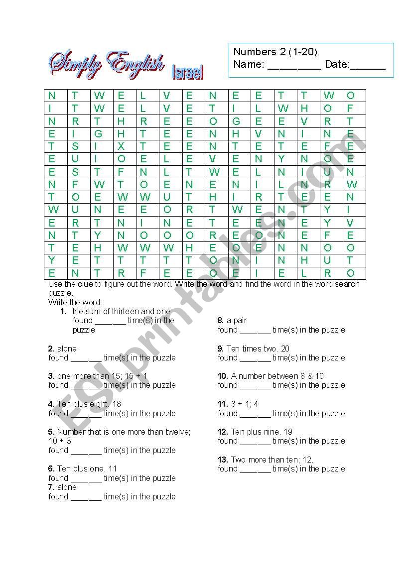 Numbers 2 - (1-20) (Key included)