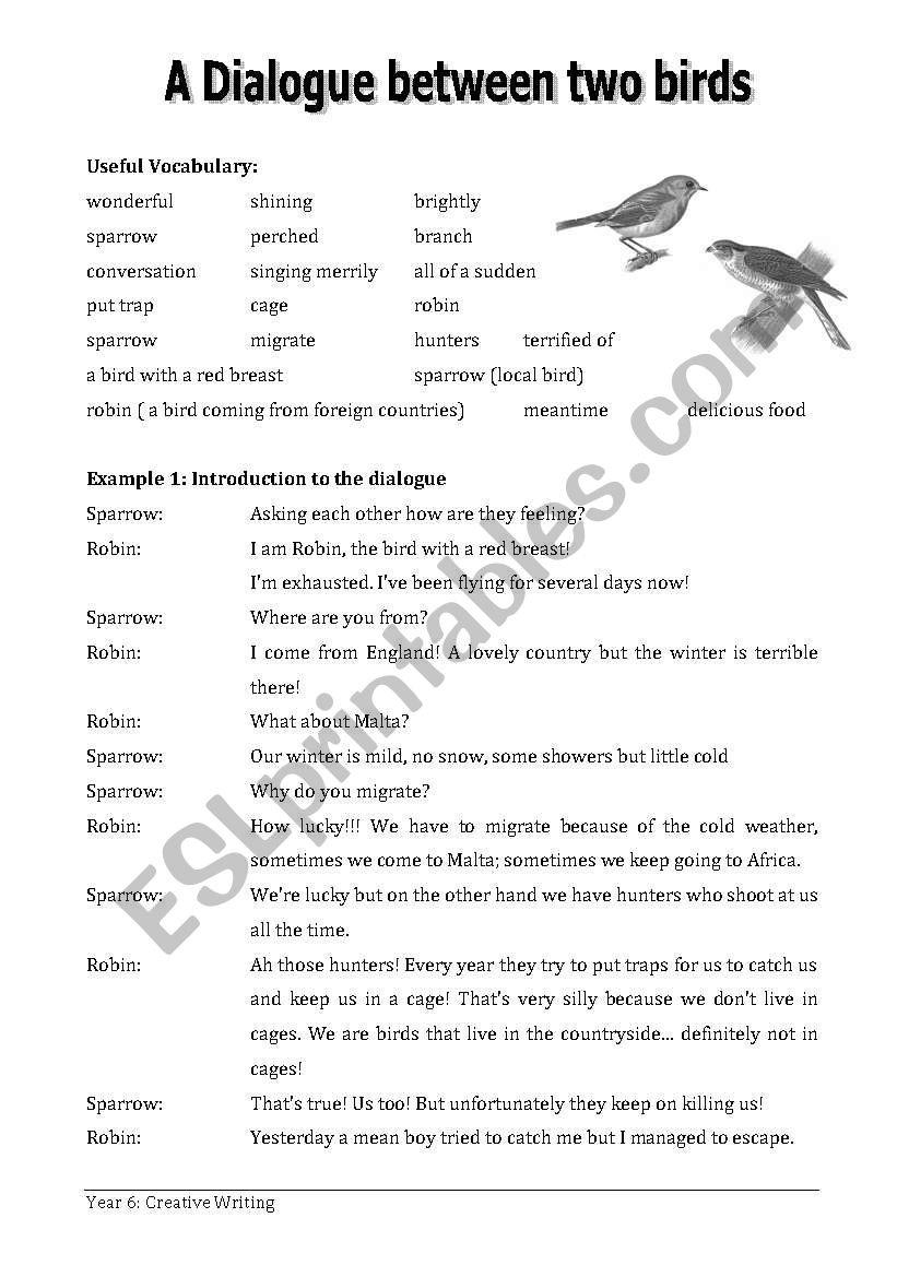 A Dialogue between two birds  worksheet