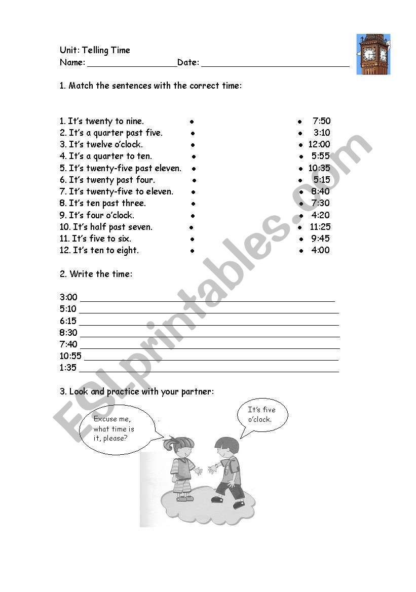 Telling Time II worksheet