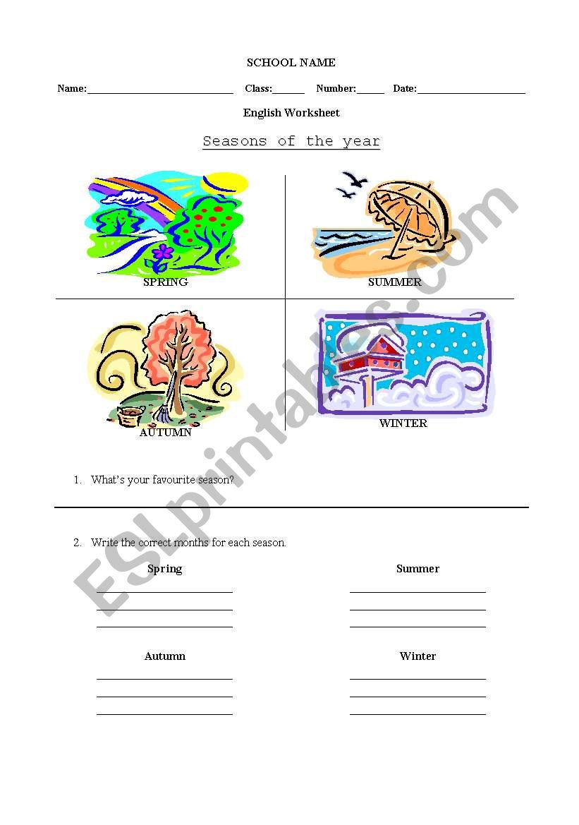 Months and Seasons worksheet