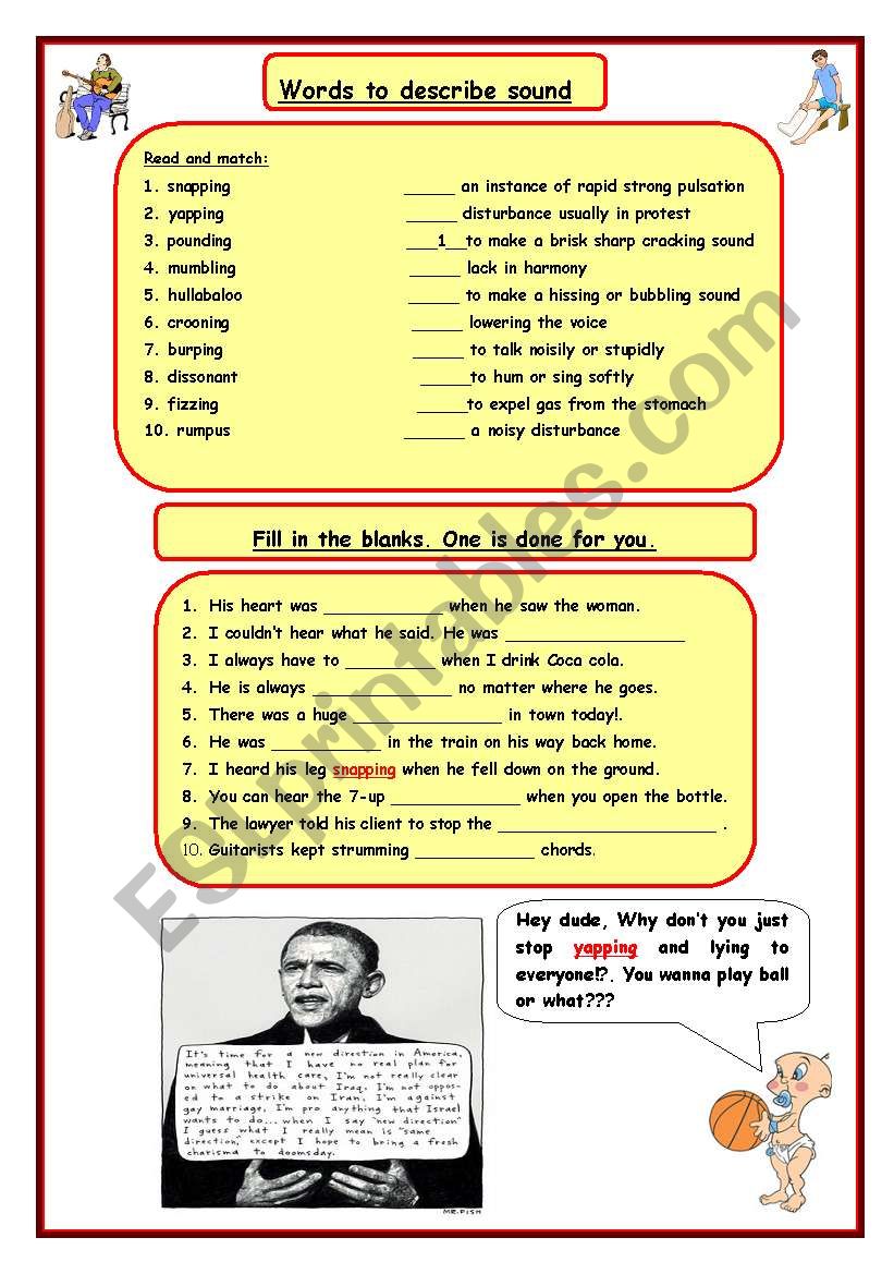 Words to describe sound worksheet