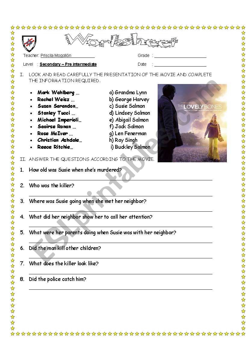 Lovely bones movie worksheet