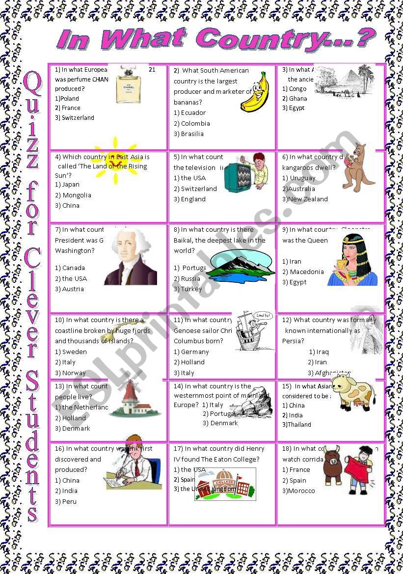 Quizz about Countries worksheet