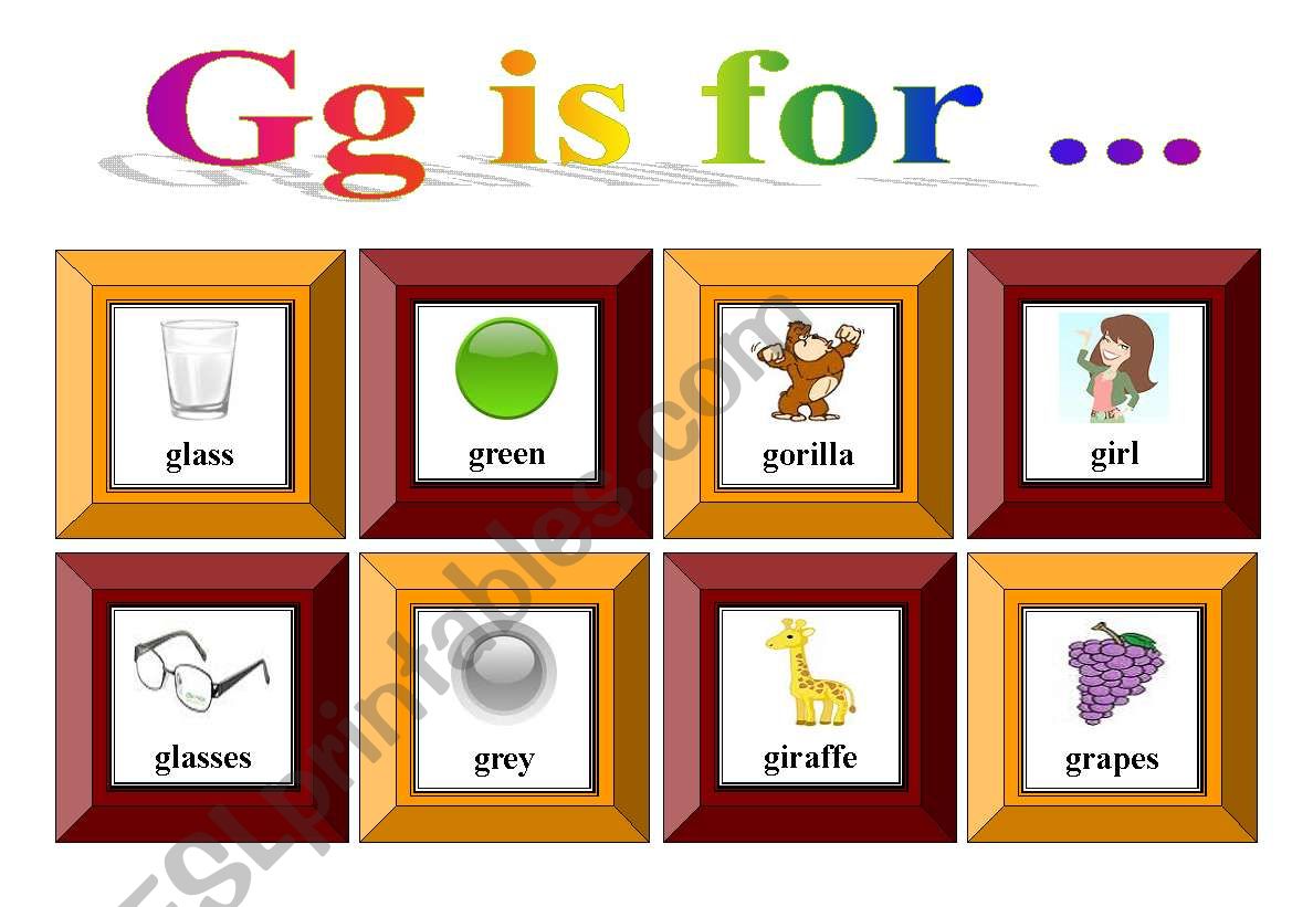 Gg is for ...with exercise and flash-cards for memory game (3 pages)