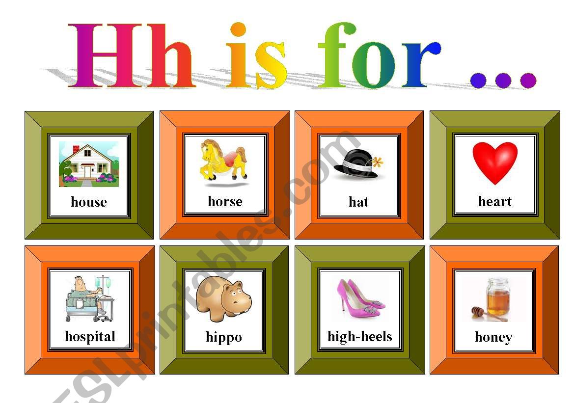 Hh is for ...with exercise and flash-cards for memory game (3 pages)