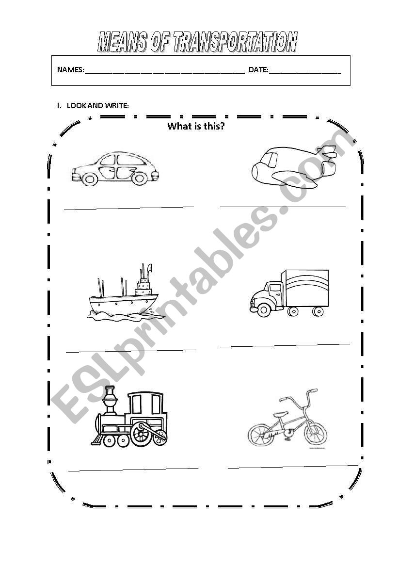 MEANS OF TRANSPORTATION worksheet