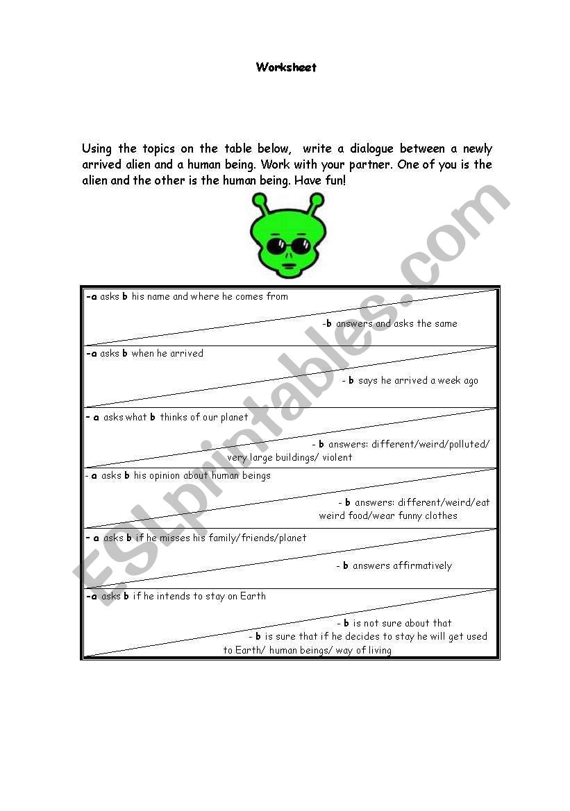 Dialogue with an Alien worksheet