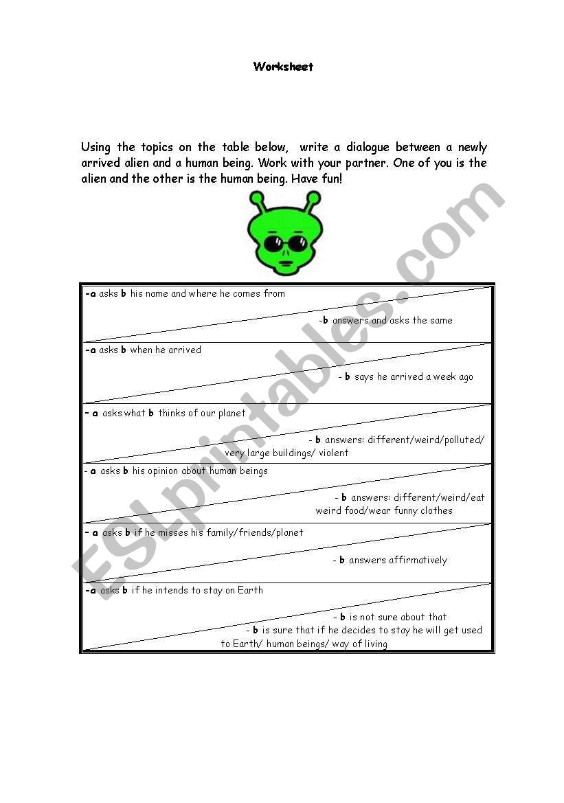 Dialogue with an Alien worksheet