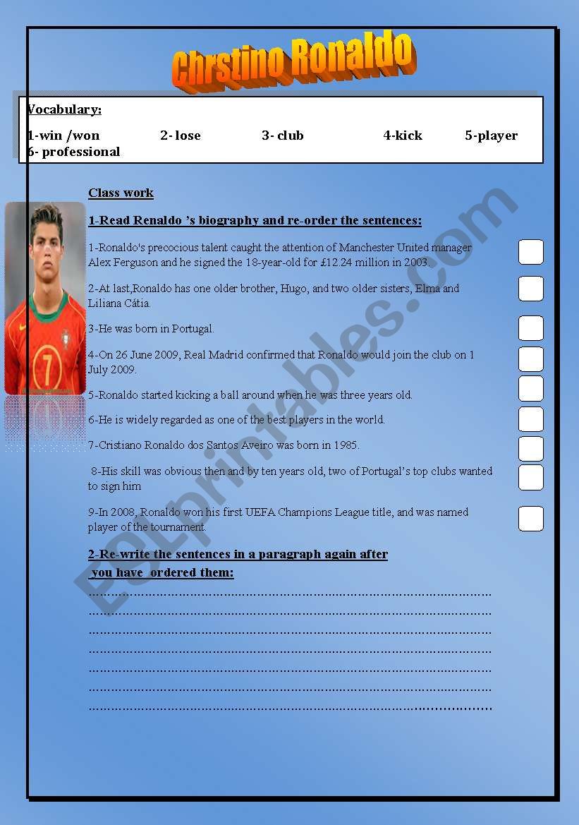Christiano  Ronaldo  worksheet